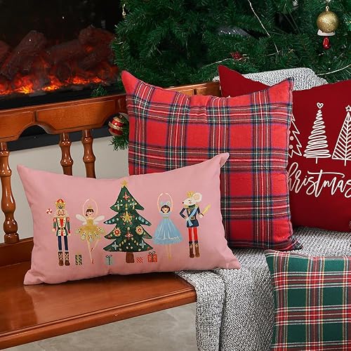 Miniatura 6 de Funda de almohada con texto en inglés "Merry Christmas" de 12 x 20 pulgadas, decoración navideña de cascanueces de invierno, fiestas, decoración