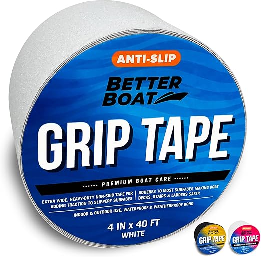 Better Boat Anti Slip Tape for Outdoor Stair Treads, Non-Skid Grip for Stairs and Steps, 4" x 40ft Roll, White Waterproof Traction, Weather-Resistant Friction Floor Tread for Dogs and Steps