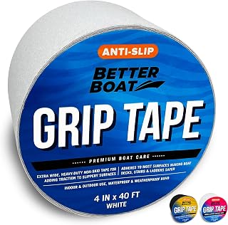 Better Boat Anti Slip Tape for Outdoor Stair Treads, Non-Skid Grip for Stairs and Steps, 4" x 40ft Roll, White Waterproof Traction, Weather-Resistant Friction Floor Tread for Dogs and Steps
