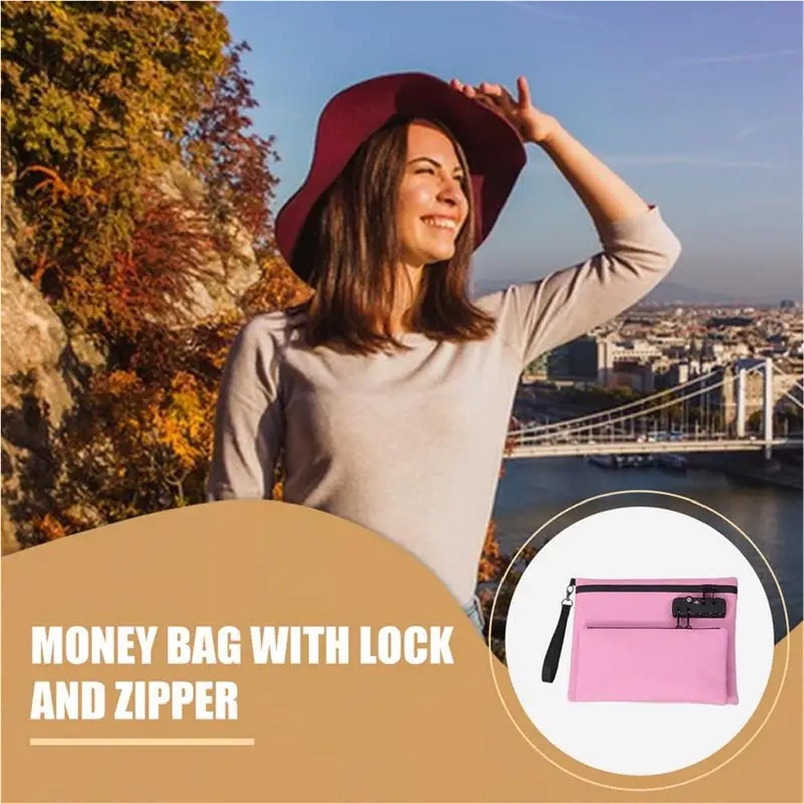 Bolsa de efectivo con cerradura, bolsa de viaje con cremallera, doble capa, portátil, impermeable, dinero for Camping, coche, barco Para objetos de valor(Color 2)