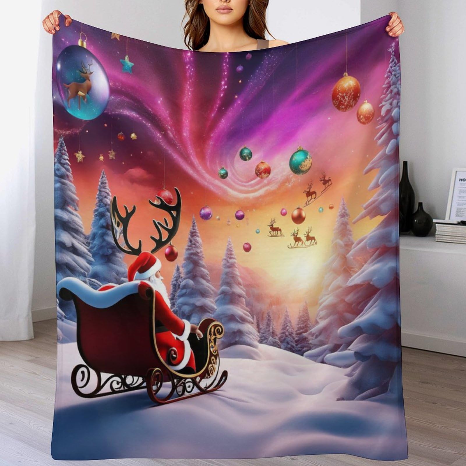 Couverture Le père Noël en flannel solide, plaid isolant chaud et durable