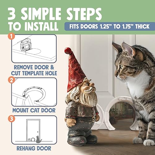 Miniatura 4 de Gnome Puerta para gatos para puertas interiores, elegante y funcional sin solapa, con cerradura y fácil instalación, espaciosa puerta grande para
