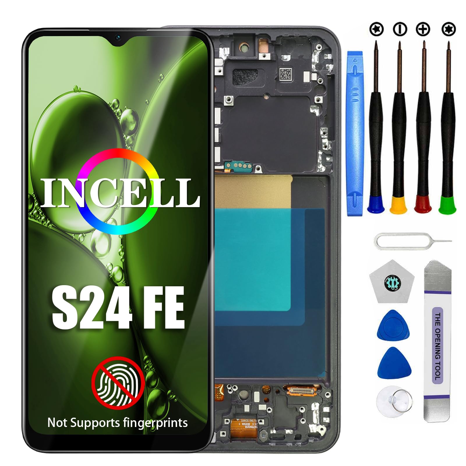 DTD LCD-Bildschirm für Samsung Galaxy S24 FE für Galaxy S24 FE 5G LCD-Touchscreen-Digitizer-Ersatzmontage mit Reparaturset (Schwarz mit Rahmen, ohne Fingerabdruckerkennung)