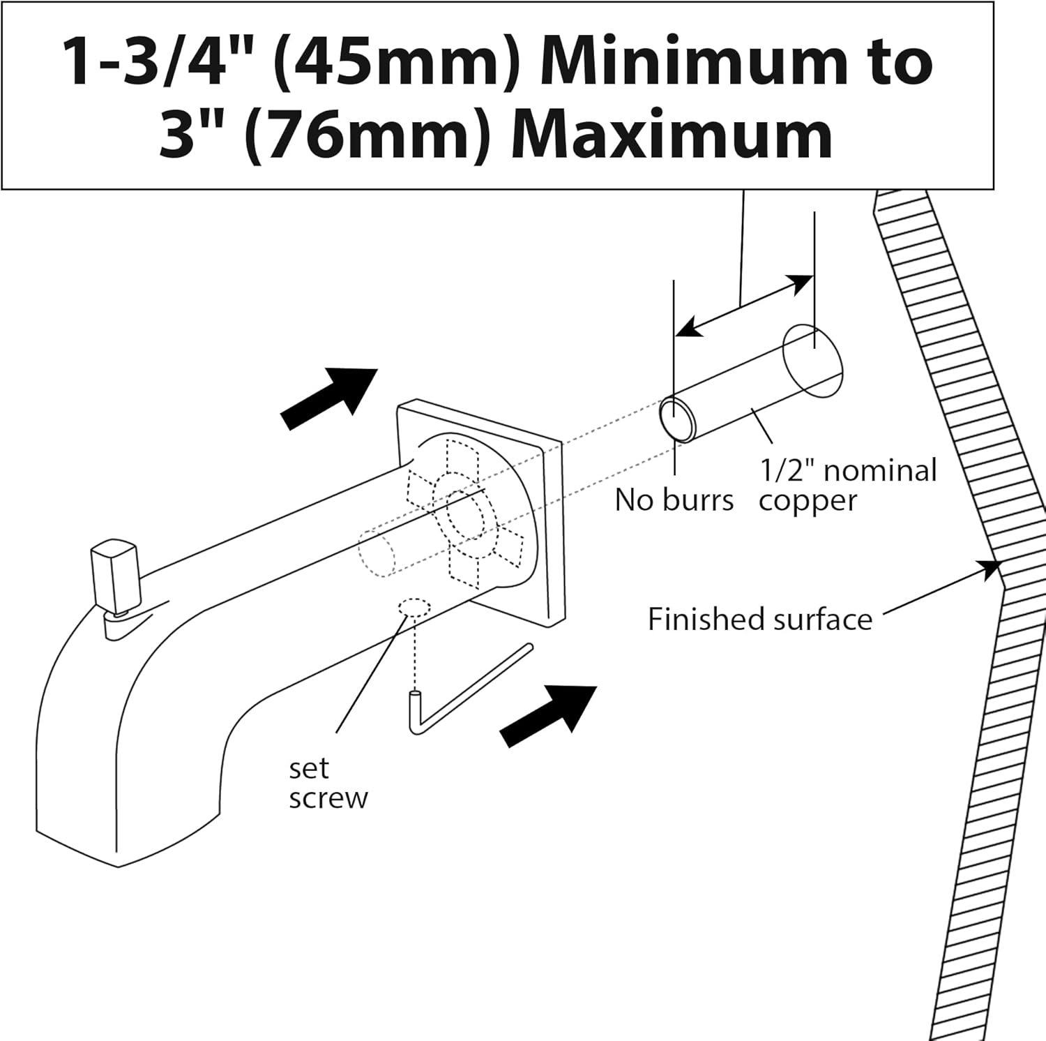 Kedra 8 Inch Tub Spout with Diverter, Extra-Long Slip-On Diverter Bathtub Spout, Replacement Bath Tub Faucet, Slip-On Tub Faucet Fits 1/2 Inch Copper Pipe, Matte Black