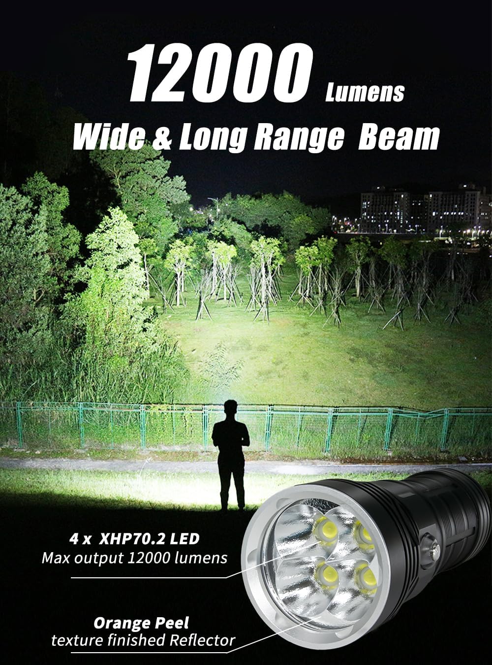 PFSN Dive Light Scuba Diving Flashlight, Professional Underwater Flashlight IPX68 Waterproof, Super Bright Diving Torch Best Gear for Diver Snorkeling Night Caving Freediving and Spearfishing