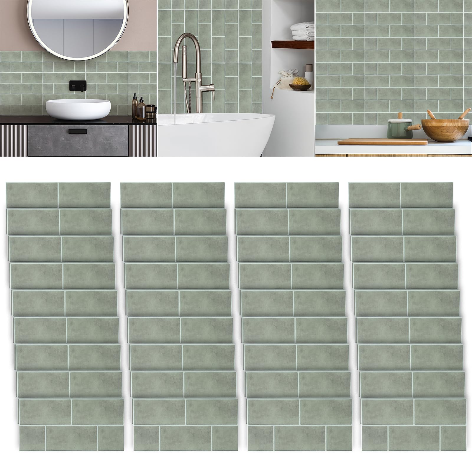 36 adesivi per piastrelle, autoadesivi, da cucina, per piastrelle, colore verde, impermeabili, in PVC, per camera da letto, bagno, cucina