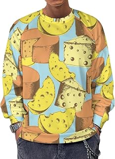 Cheese Pattern Men's Sweatshirts Basic Crew Neck Long Sleeve Pullover Sweater Tees Tops