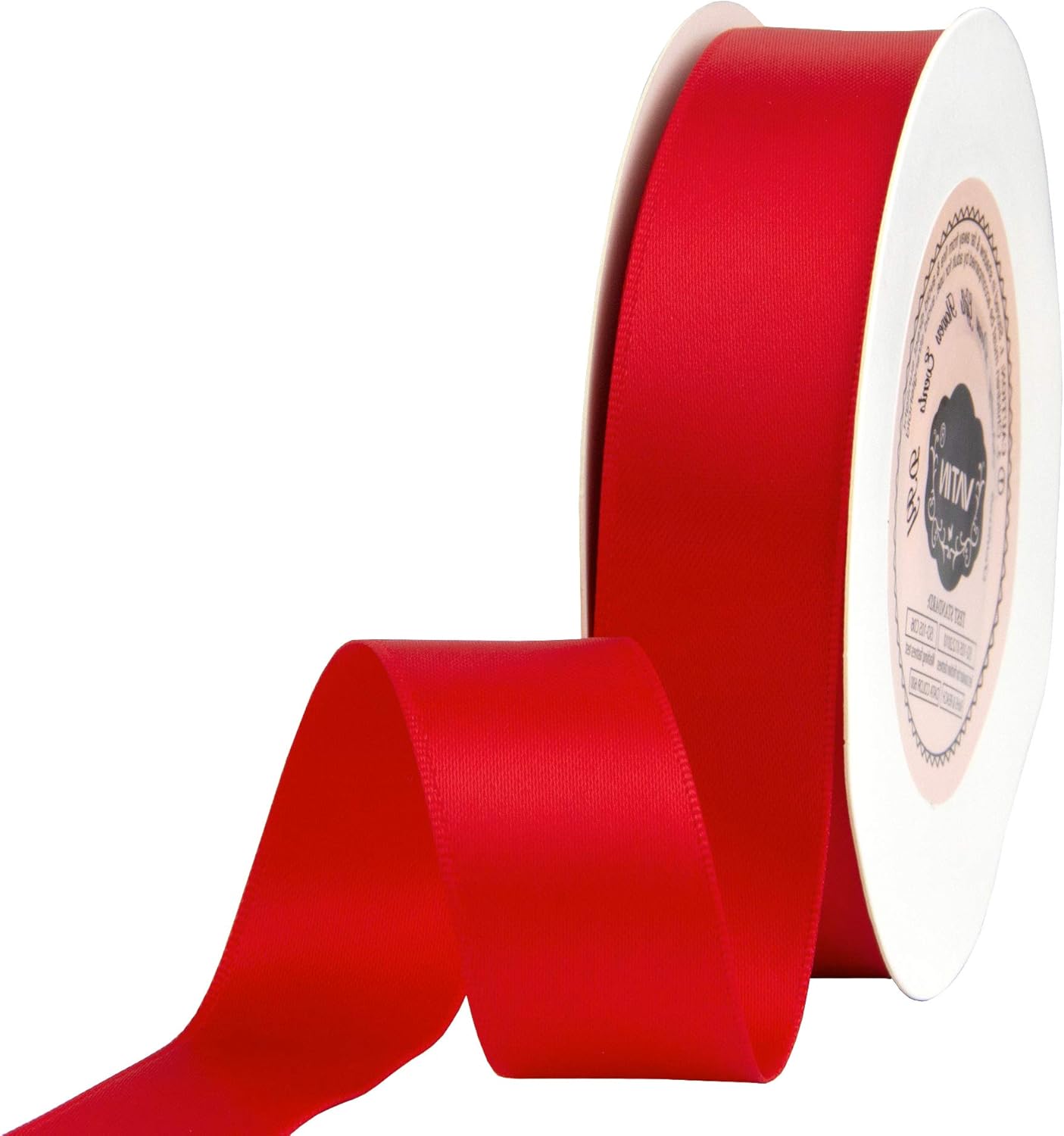 VATIN 22mm Double Faced Polyester Satin Ribbon Hot Red, 23 Metre/Spool, Perfect for Wedding Decor Wreath