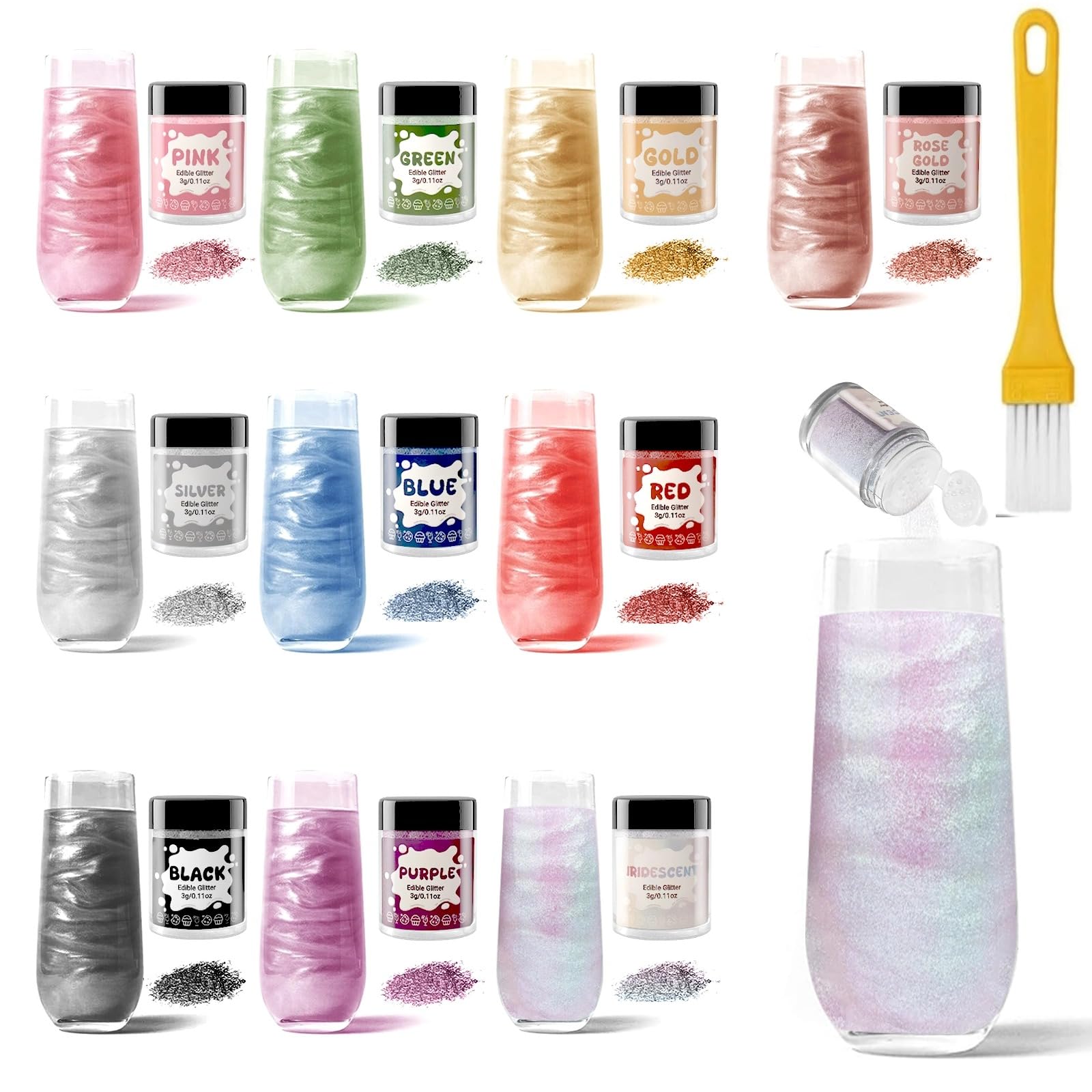 Christmas Drinks Edible Glitter Set for Cocktails - 10 Colors Luster Dust Edible, Drink Food Grade Shimmer Sprinkle Powder for Cakes, Wines, Candy, Cookie, Chocolate, Fondant, Vegan Decoration (3g/Bottle)