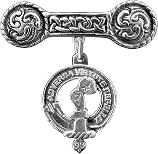 Denniston Clan Crest Iona Bar Brooch - Sterling Silver