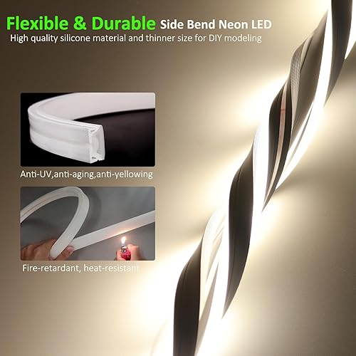 Miniatura 5 de JOYLIT Tira de luces de neón de 16.4 pies16.4 ft, 4000 K, color blanco natural, IP67, impermeable, 24 V, regulable, flexible, 0.157 x 0.394 in, lado