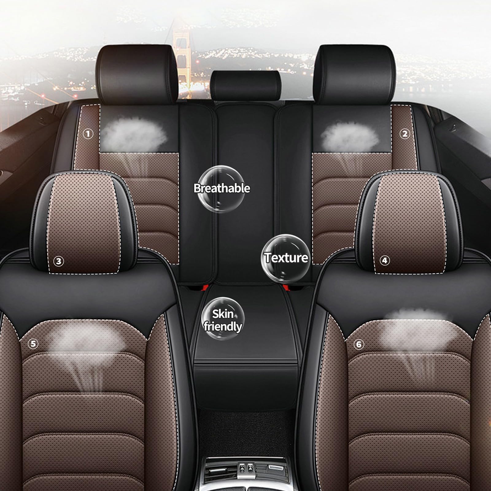 Set Coprisedili Auto Universali per Volkswage Tiguan Allspace (2018-2021),Coprisedile Seduta Anteriori e Posteriori Pelle Copri per Auto con Airbag-Marrone