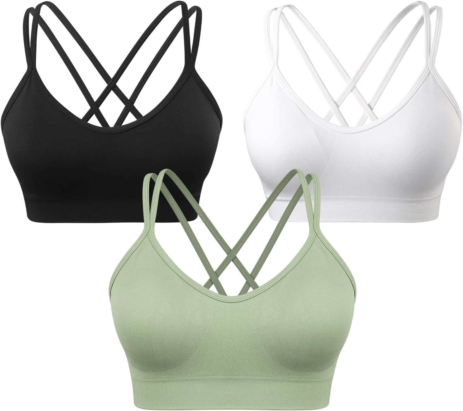 VEQKING Women's Cross Back Sports Bra Padded Strappy Medium Support Yoga Bra for Workout Fitness 3 Pack