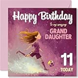 11th Birthday Cards for Granddaughter - Soccer Girl - Happy Birthday Card for 11 Year Old Girl Granddaughter Grandchild, 5.7 Inch Bday Greeting Cards