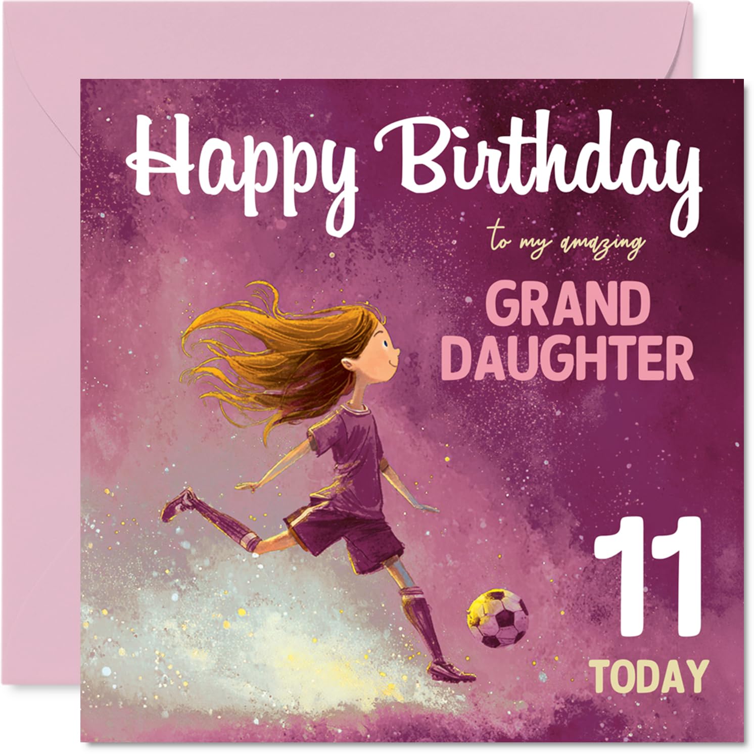 11th Birthday Cards for Granddaughter - Football Girl - Happy Birthday Card for 11 Year Old Girl Granddaughter Grandchild, 145mm Bday Greeting Cards