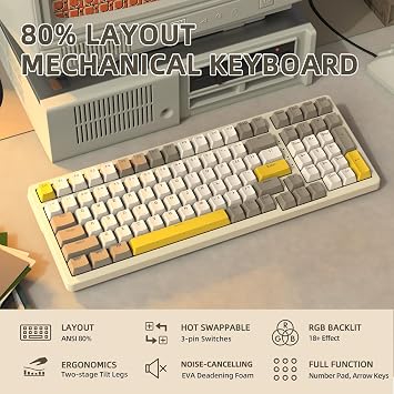 MAGIC-REFINER K3MAX Wired Gaming Keyboard, Apex Pro TKL Mechanical Keyboard 75% with 18 RGB LED Backlit, Compact Retro Keyboard Hot Swappable 100 Keys, Anti-ghosting MX Linear Red Switch, for Win/Mac