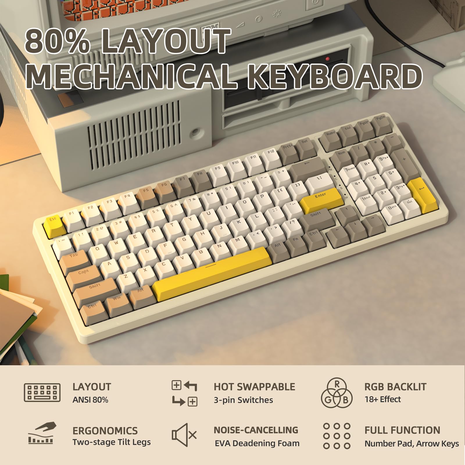 MAGIC-REFINER K3MAX mechaniczna klawiatura do gier, klawiatura przewodowa z podświetleniem RGB, Apex Pro TKL Hot-swappable 100 klawiszy Anti-ghosting niebieski przełącznik z klawiaturą numeryczną, dla