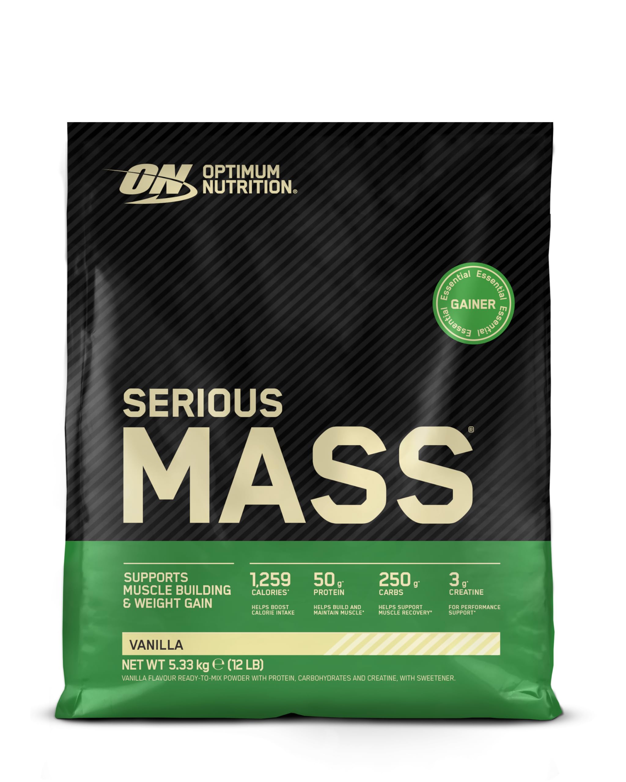 Optimum Nutrition Serious Mass 2025 - Polvo de ganador de peso, sabor vainilla, 5,33 kg, 16 porciones