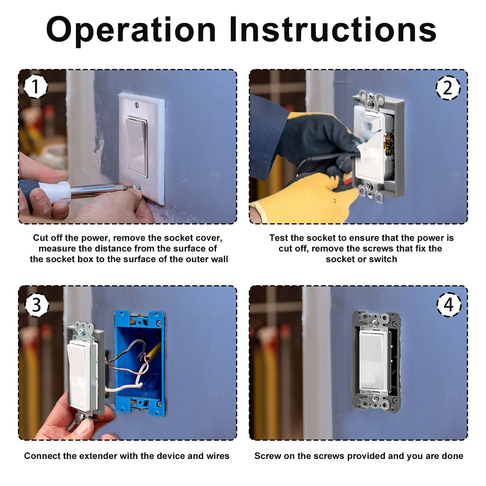 3 Pz Prolunghe per Prese Elettriche, Prolunga per Prese Elettriche da 1,3cm con Viti Prolunga per Scatola Elettrica a Banda Singola per Interruttori per Prese Elettriche
