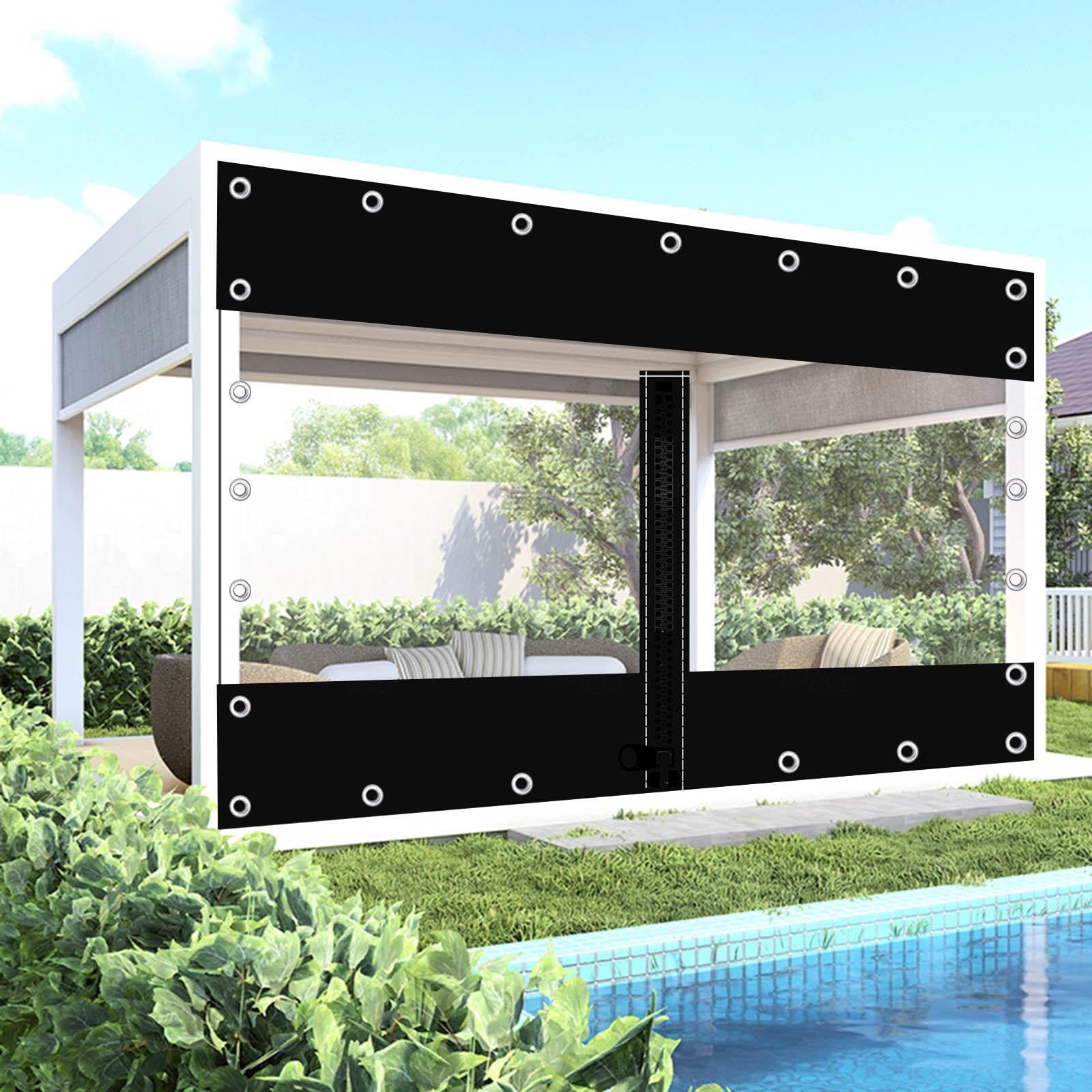 Outdoor Clear Tarp Curtains Waterproof,With Zip,Black Transparent Tarpaulin Side Panels,Pergola Gazebo Patio Weatherproof Partition Curtains,0.3mm Pvc Tarpaulin With Eyelets,1Zip-4.5×2.5m(14.8*8.2ft) — image 1