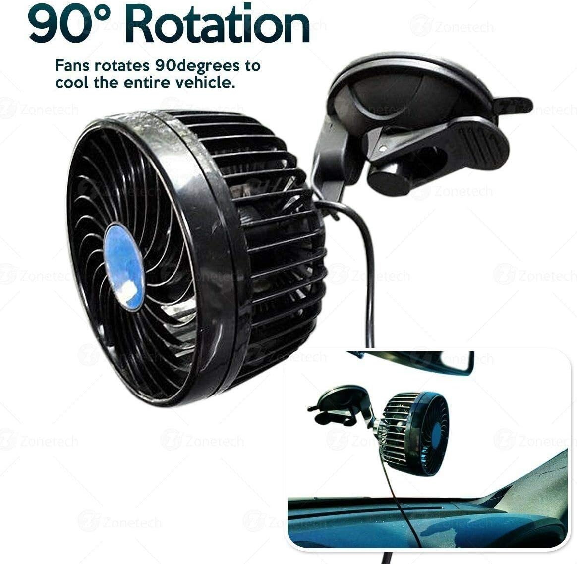 Zone Tech 4.5" 12V Stepless Speed Car Fan - Premium Quality Adjustment Suction Cup Auto Powerful Quiet Stepless Speed Change Rotatable 12V Car Fans Cooling Air Fan