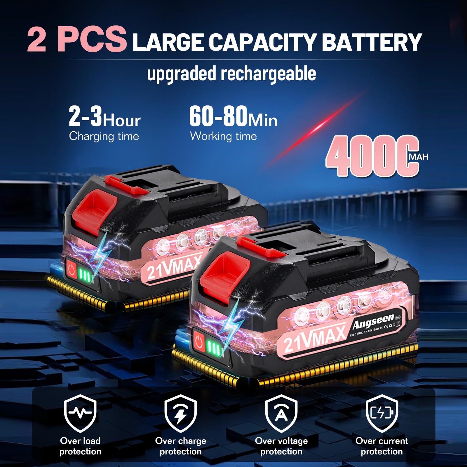 Motosega A Batteria Angseen 6 Pollici - 850W, 2 Batterie - Per Potatura E Giardinaggio - Foto 6