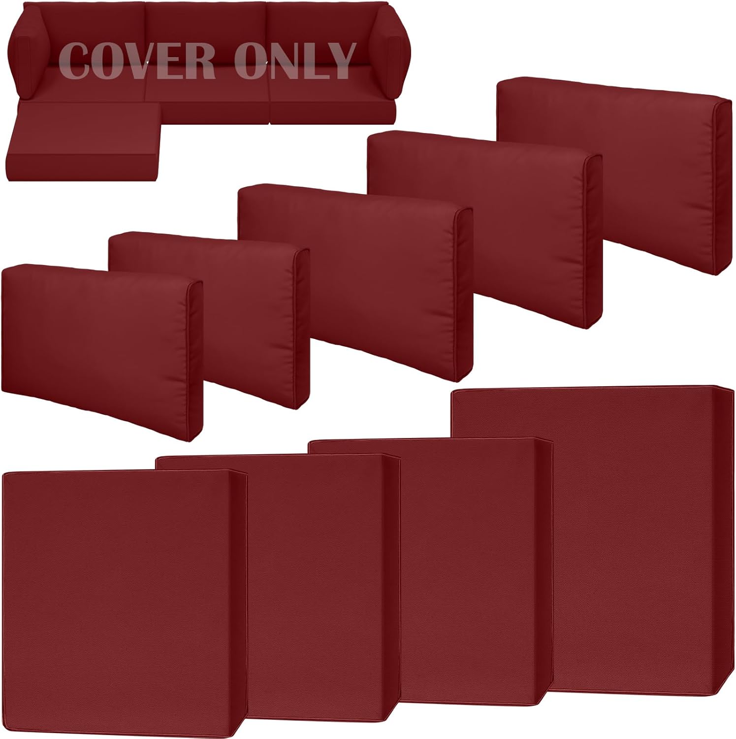 9 Piece Outdoor Patio Waterproof Cushion Covers, Fits 4-Seat Wicker Rattan Sectional Couch Chair Furniture Cover Replacement Set - Fade-Resistant Patio Cushion Covers with Zipper