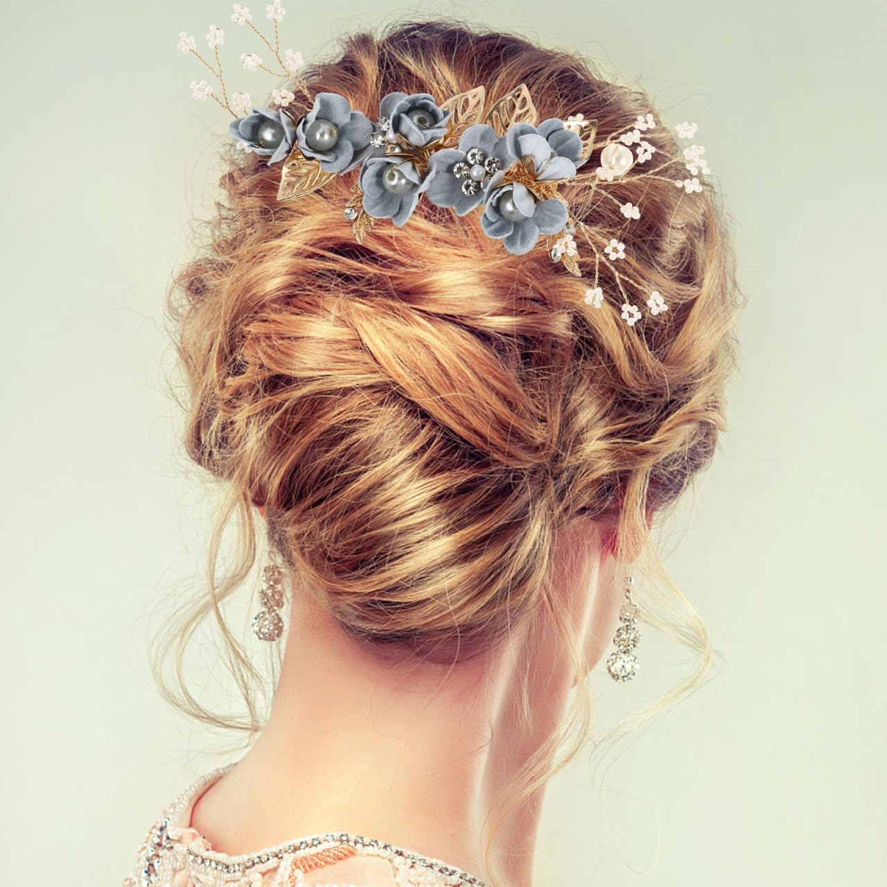 NUOBESTY 4Pcs Blue Wedding Hair Accessories for Brides, Bridal Hair Comb & Pins Set, Floral Pearl Headpiece, Rhinestone Side Clip Pieces for Women Bridesmaid Prom - Image 2