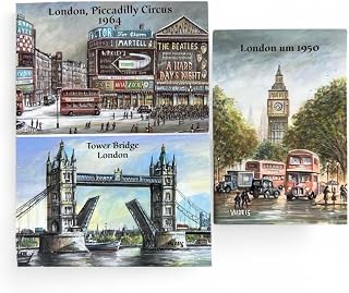 3x London - XL Kühlschrank Magnete je 8 x 5,5cm Tower Bridge Big Ben Piccadilly Circus Kühlschrankmagnet England typisches Souvenir Doppeldecker Bus Bild Magnet Kühlschrankmagnete Fotomagnet Valdeig P