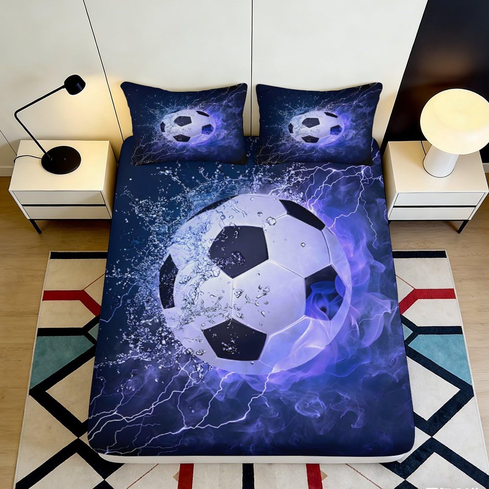 Jqzkxnhpbr Style-5 3D Printed Blue Splash Soccer Fitted Sheet Microfiber Soft Mattress Cover For Bedroom Guest Room Decor 90X200x25cm