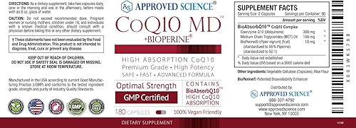 Miniatura 4 de Approved Science CoQ10 MD - Extra Strength 250mg CoQ10 puro con Bioperine para una absorción más rápida - Aumenta los niveles de antioxidantes,