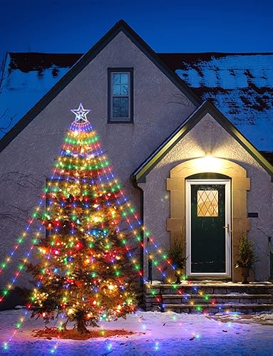 Miniatura 6 de Decoraciones de Navidad para exteriores, luces de estrella en cascada con control remoto, 11.32 pies, 350 luces LED de estrella de Navidad,