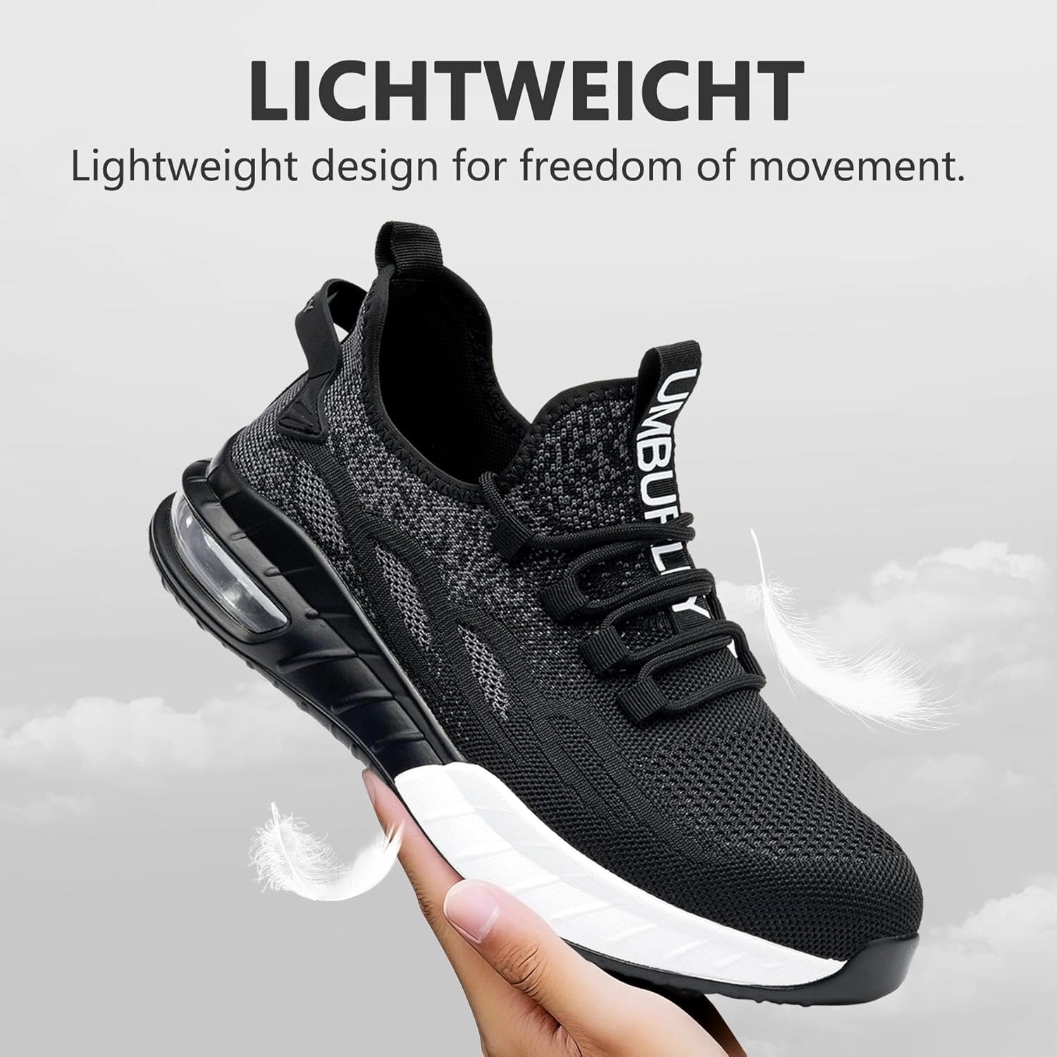 Hogent Steel Toe Shoes for Men Women - Lightweight Breathable Safety Sneakers - Puncture Proof Work Shoes for Construction Warehouse, Black