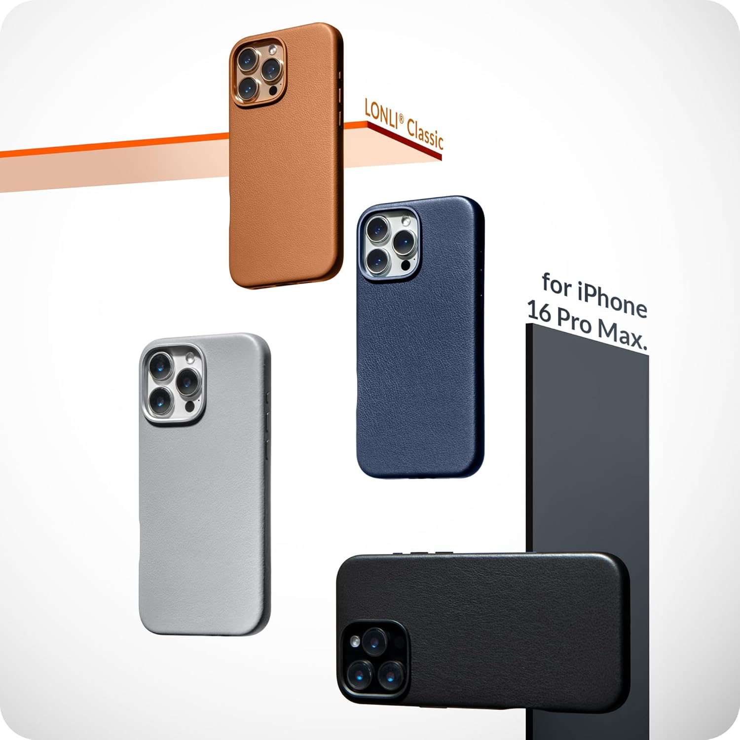 LONLI Classic - for iPhone 16 Pro Max Leather Case - European Genuine Vele Leather Phone Case - Smoothen and Soften Over Time - [Compatible with Magsafe] - Azzurro Blue - Image 2