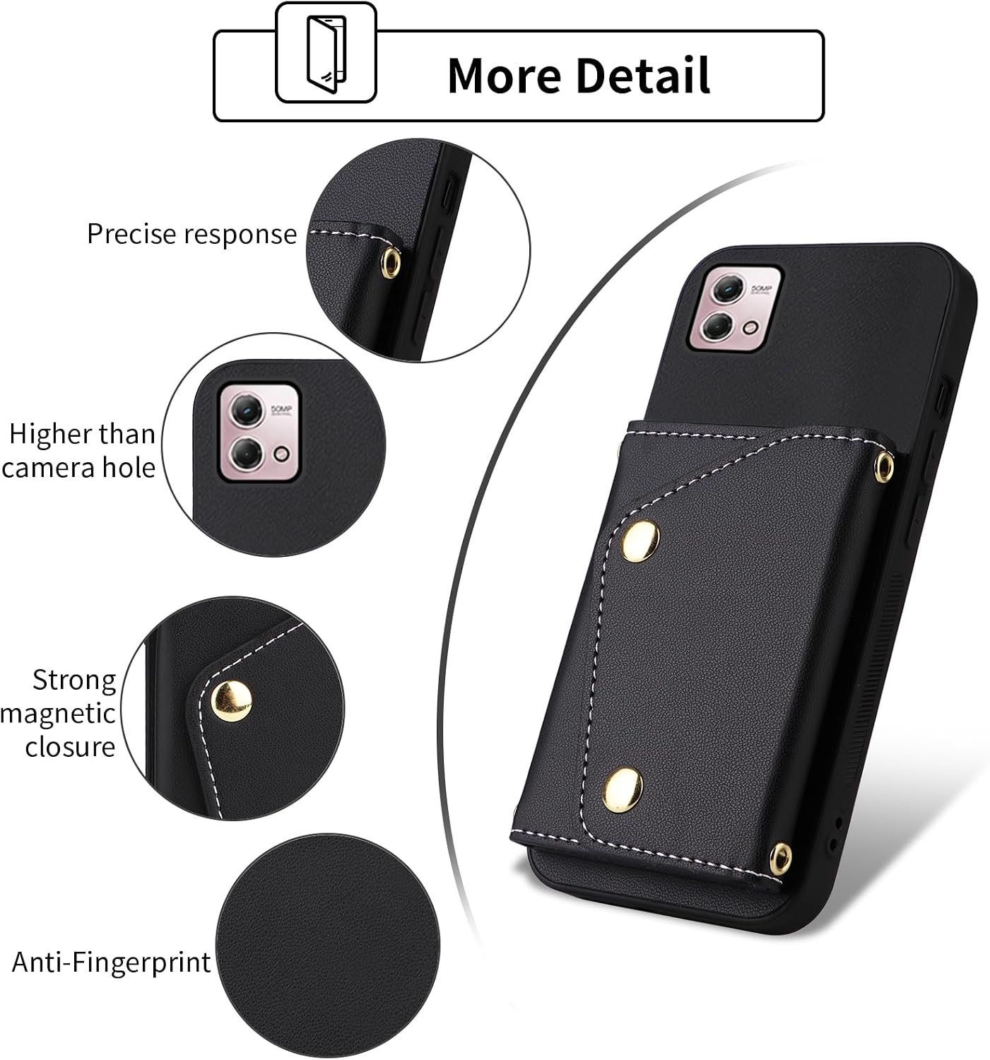 Wallet Phone Case for Moto G Stylus 4G 2023 Kickstand Card Slots Men Black image 4