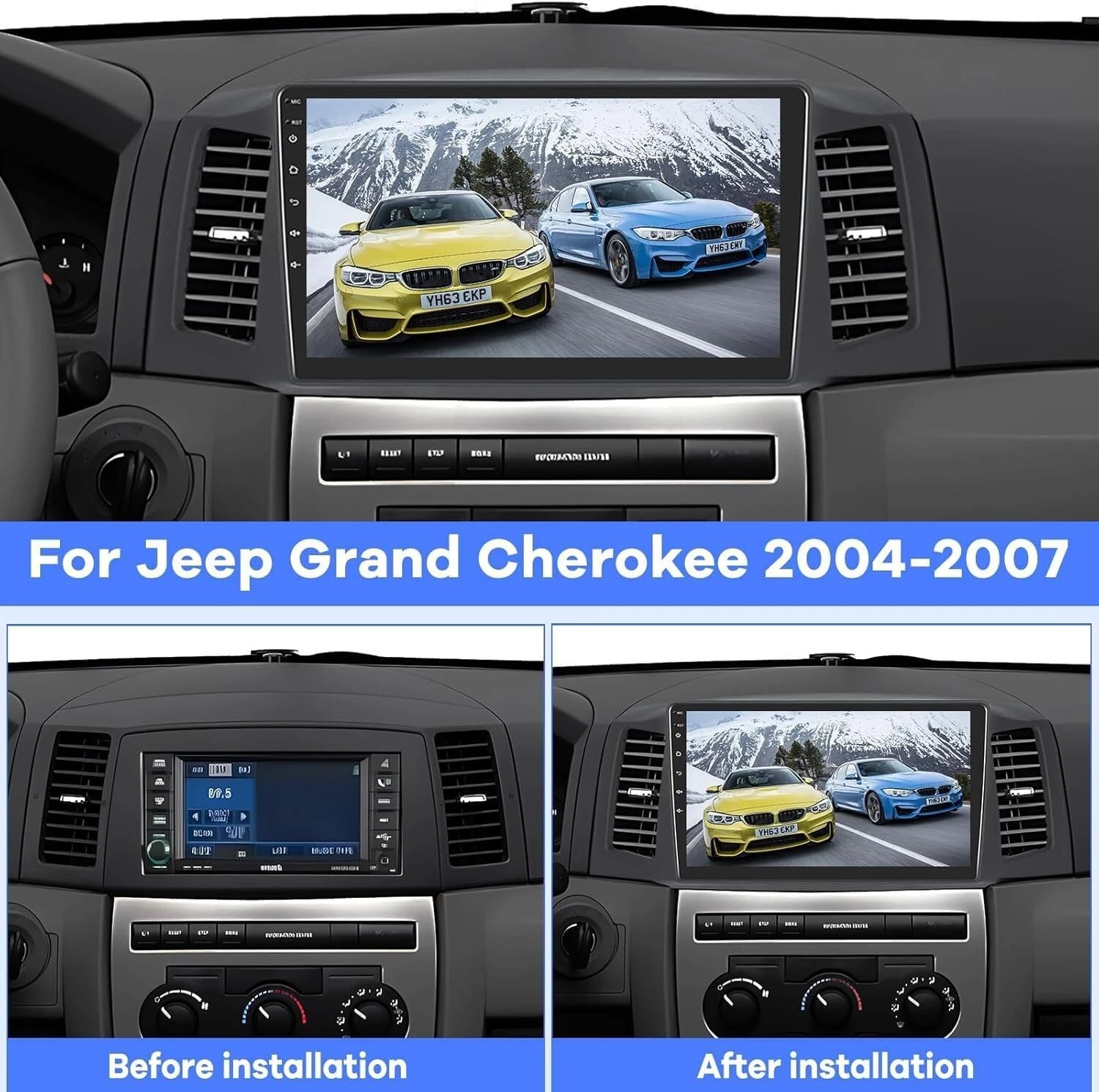 Before and after installation of car stereo in Jeep Grand Cherokee