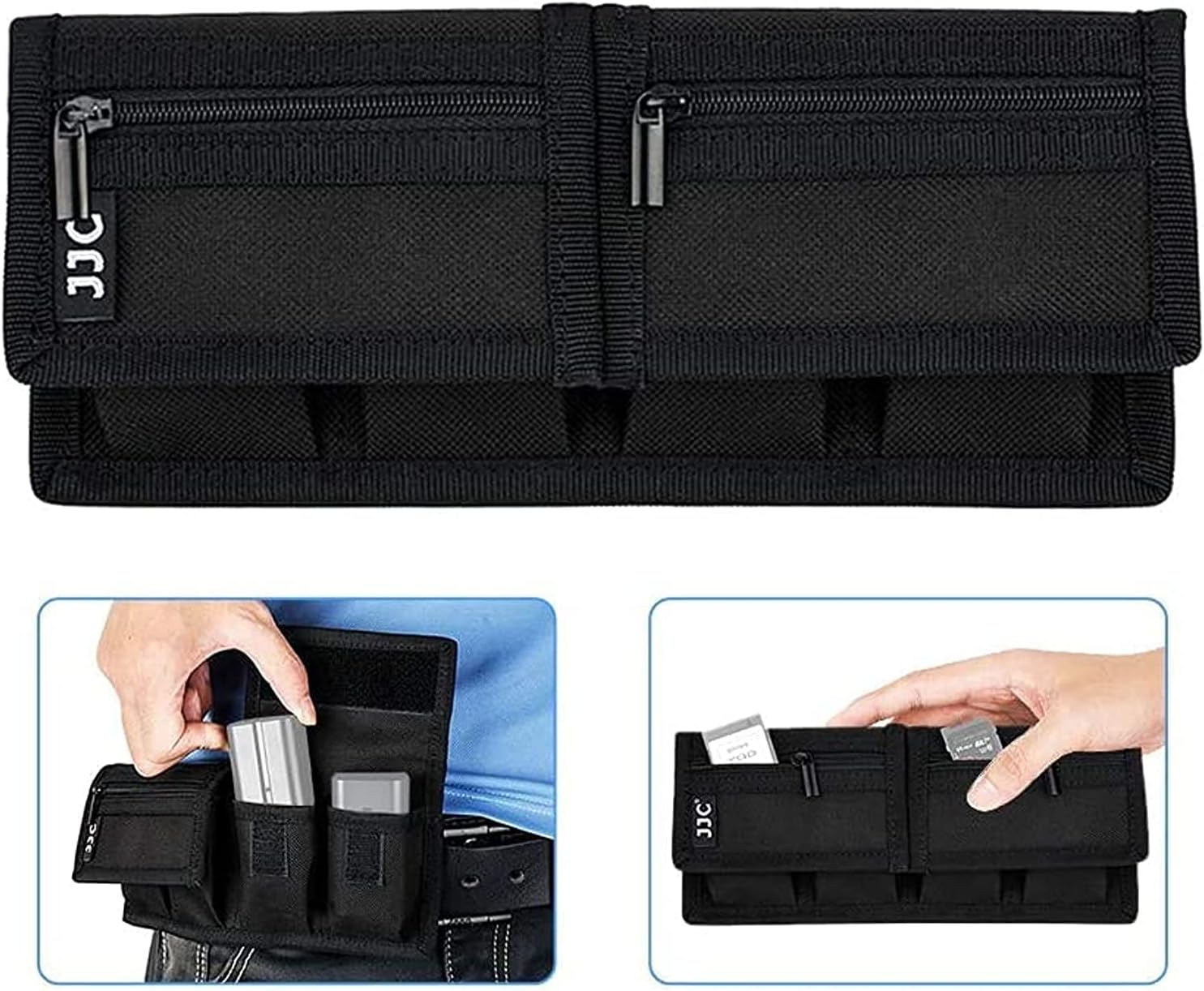 3 Pockets DSLR Battery and Memory Card Pouch, Camera Battery and SD CF XQD Card Storage Case for AA Battery and LP-E6 LP-E10 LP-E12 LP-E17 EN-EL14 EN-EL15 NP-FW50 NP-F550 NP-FZ100 Battery (BC-P4)