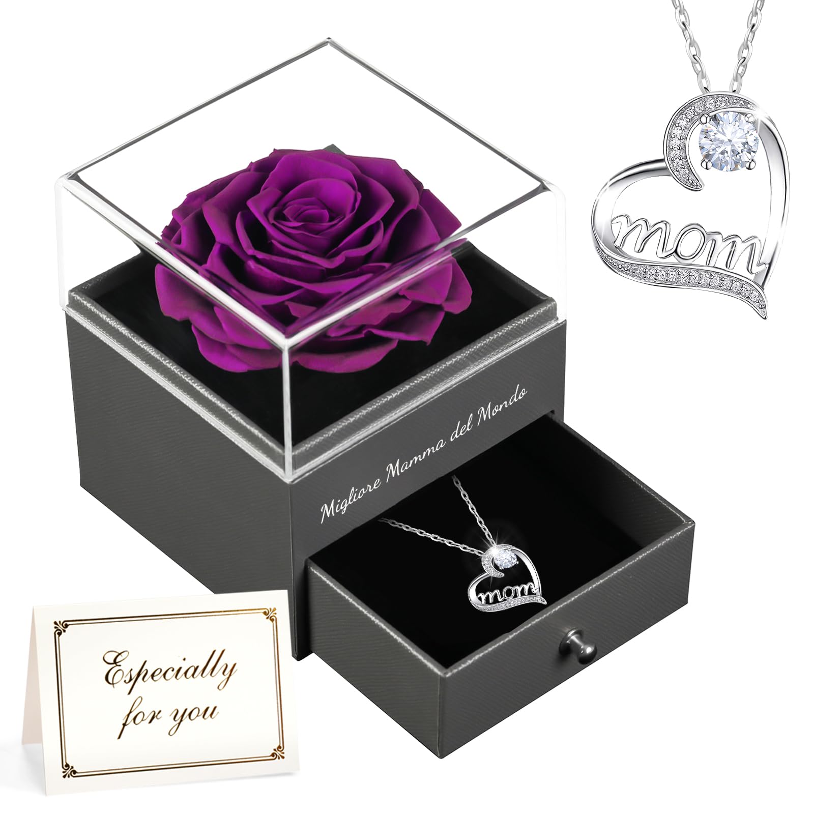 Festa della Mamma Idee Regalo, Rosa Eterna con Collana Argento 925, Migliore Mamma del Mondo, Rosa Stabilizzata Vera, Regalo Mamma Compleanno, Festa della Mamma dal Daughter
