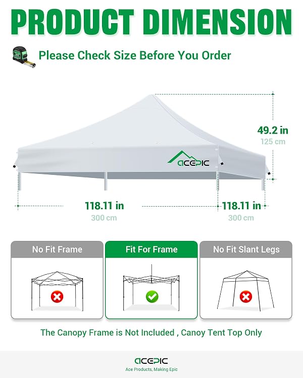 Acepic Heavy Duty 10x10 Peak Pole Canopy Replacement Top Cover with 8 Large Drainage Holes, Waterproof PU and 99% UV Resistant Fabric for Outdoor Events, Art Exhibition (Top Only, NOT Frame, Black) by Acepic - Image 2