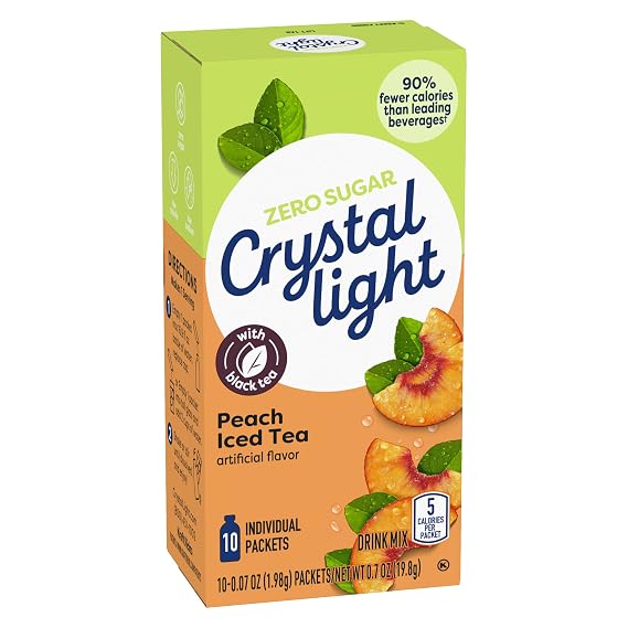 Crystal Light Drink Mix, 120 Packets, for Convenient On-the-Go Flavorful Hydration, Artificially Flavored Peach Iced Tea, Zero Sugar, 0.07 oz each