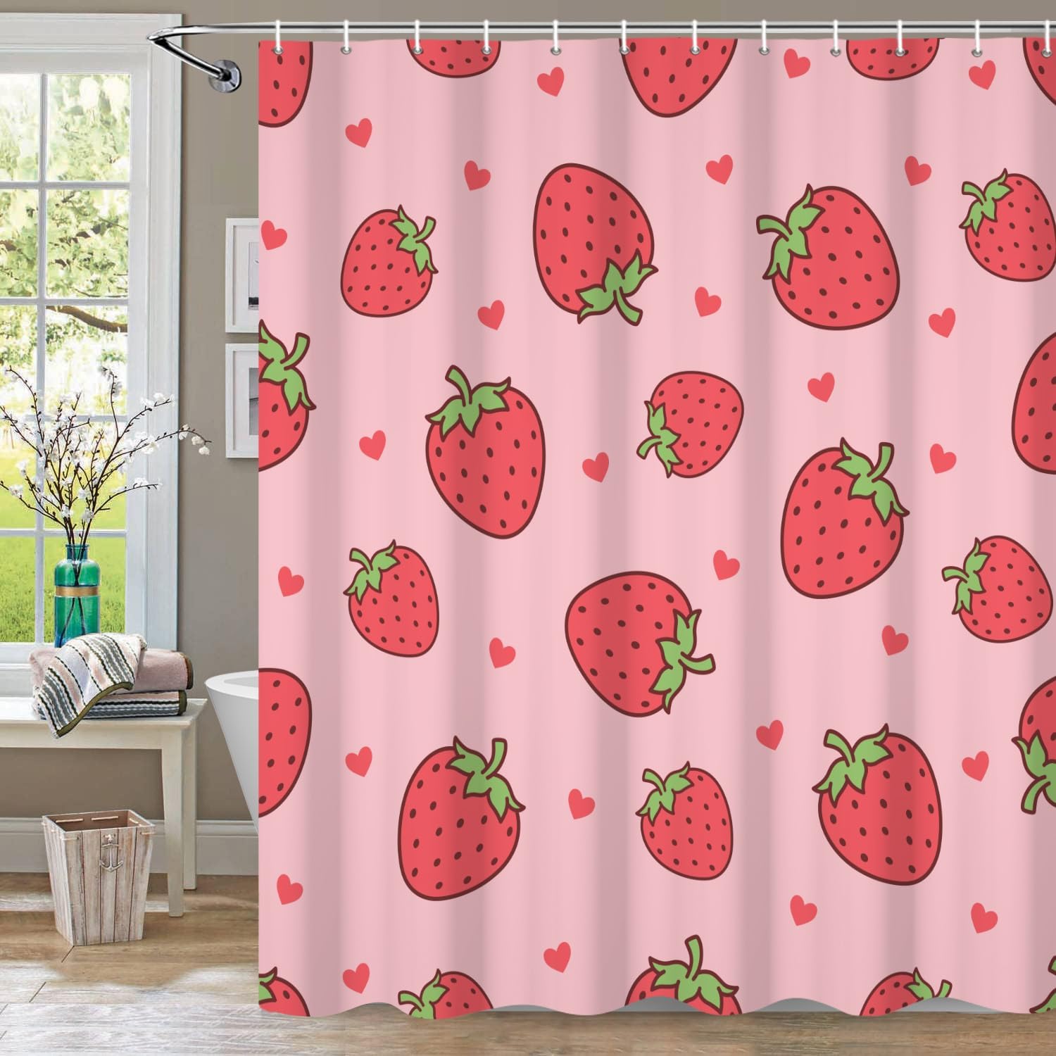 deFouliao Cute Pink Strawberry Shower Curtain Modern