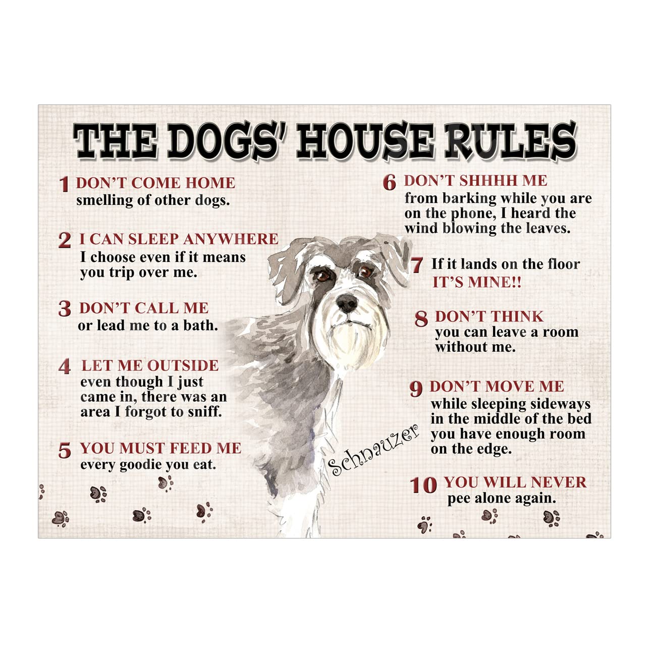 The Dog's House Rules Schnauzer Metal Tin Sign Plaque Poster size 10x8in ref8595