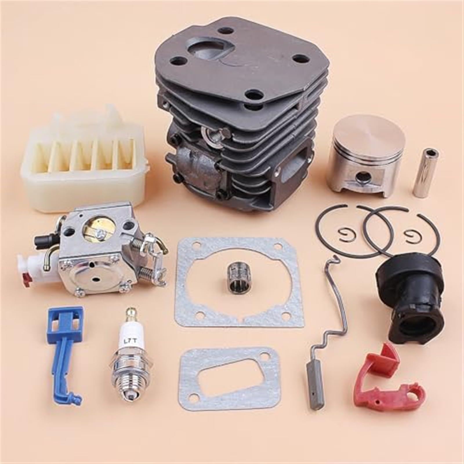 45mm zestaw filtrów powietrza z tłokiem cylindra i gaźnikiem, dla Husqvarna, 353 351 350 346 346XP 345 340 piła łańcuchowa i uszczelka wlotu zestaw tłoka wału korbowego cylindra