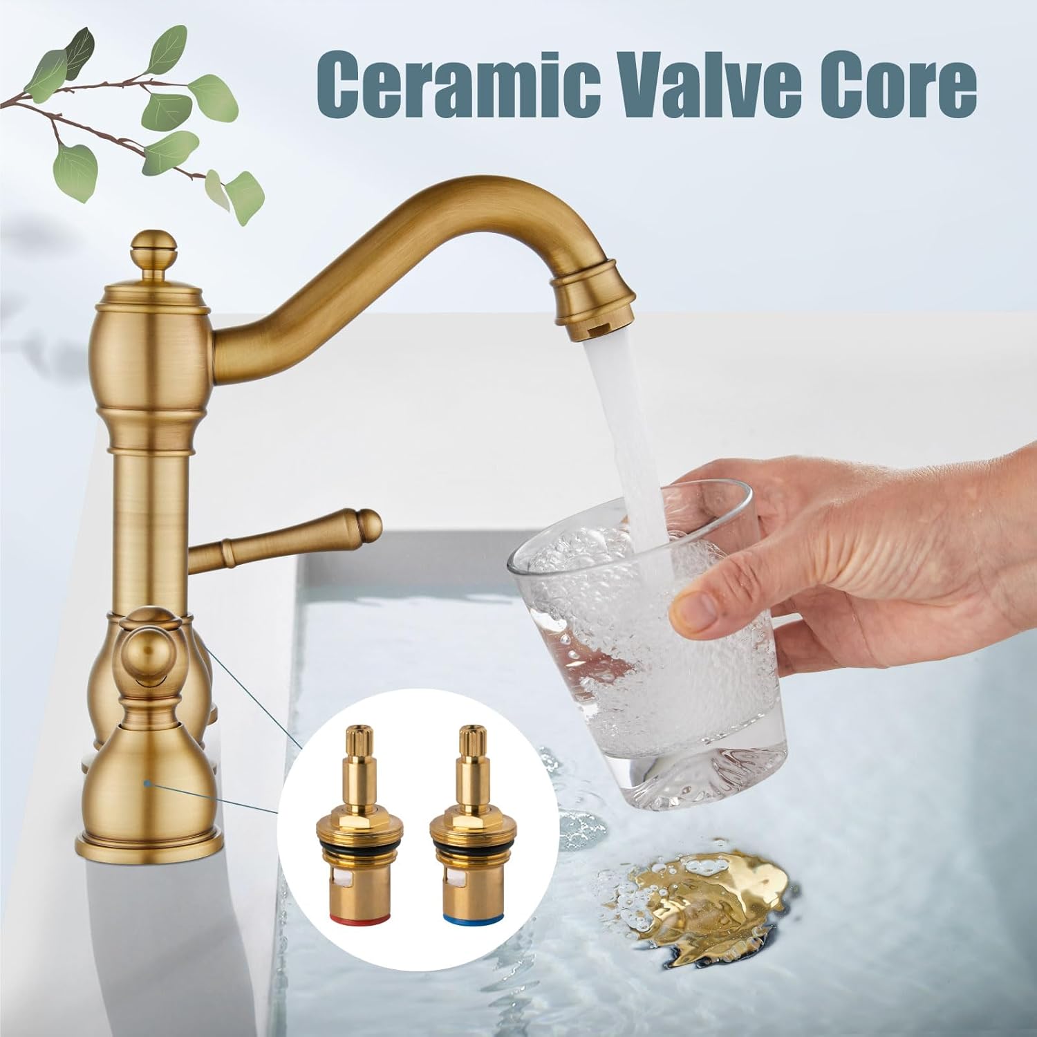 Aolemi 8 Inch Widespread Bathroom Sink Faucet 3 Hole Deck Mount Vanity Basin Mixer Tap with Pop Up Drain Assembly Antique Brass Double Lever Handle