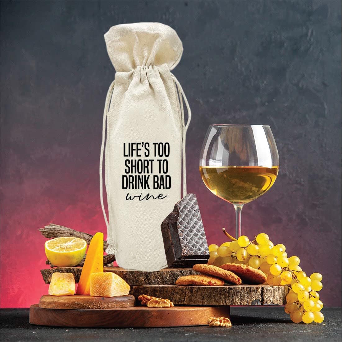 Andaz Press Mothers Day Wine Bag, Life's Too Short To Drink Bad, Mothers Day Wine Bottle Cover, Mother's Day Gifts, Canvas Wine Gift Bag Champagne Bottle Bag Wine Bags For Wine Bottles Gifts 1-Pack
