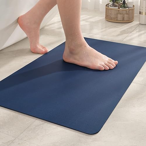 Alfombras de baño azules  Mejora tu baño con la alfombra de baño Color G súper absorbente de secado rápido, ultrafina, antideslizante, plana, de