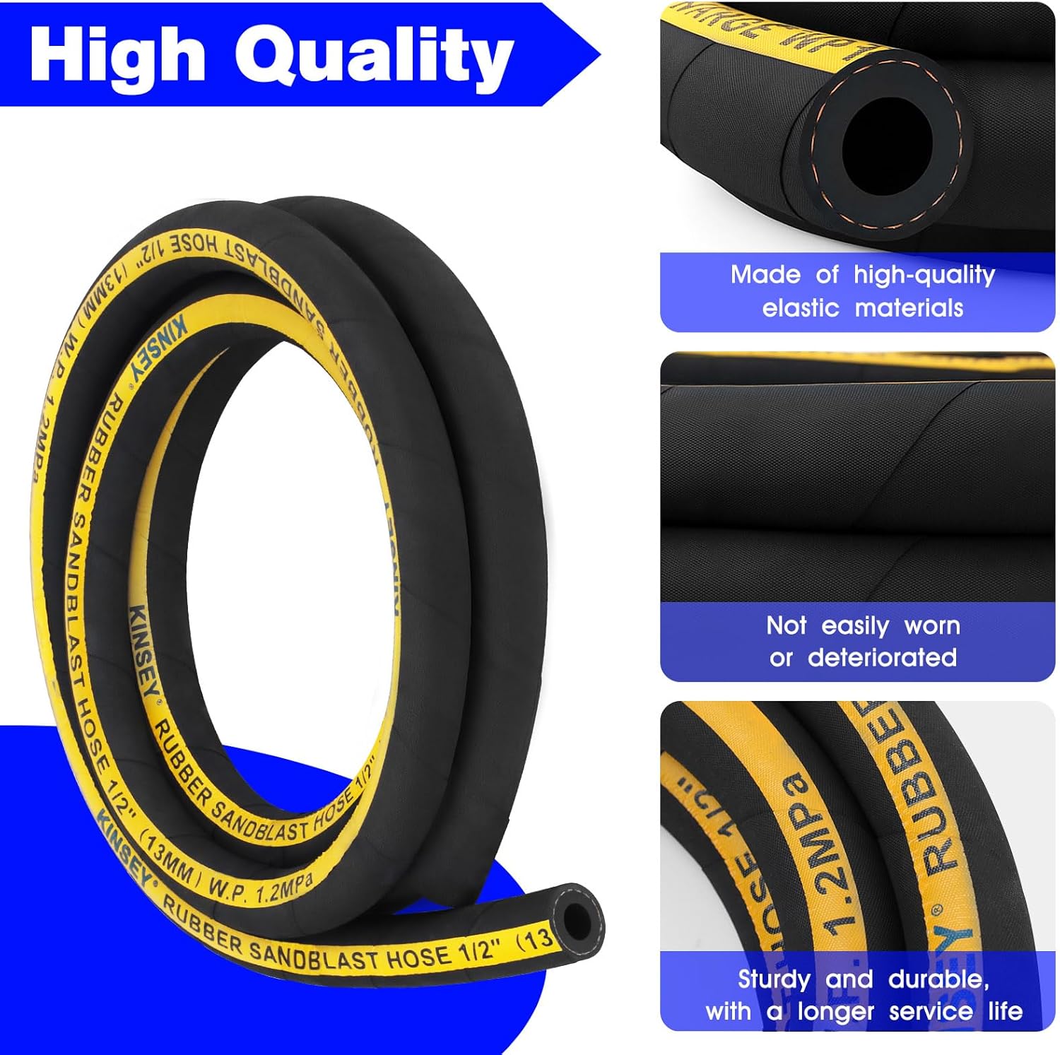 Sandblast Hose 1/2" ID, 1" OD, 10 Ft Long Heavy Duty Rubber Sandblaster Hose Sandblasting Gun Sandblaster Cabinet Pressure Washer Sandblasting