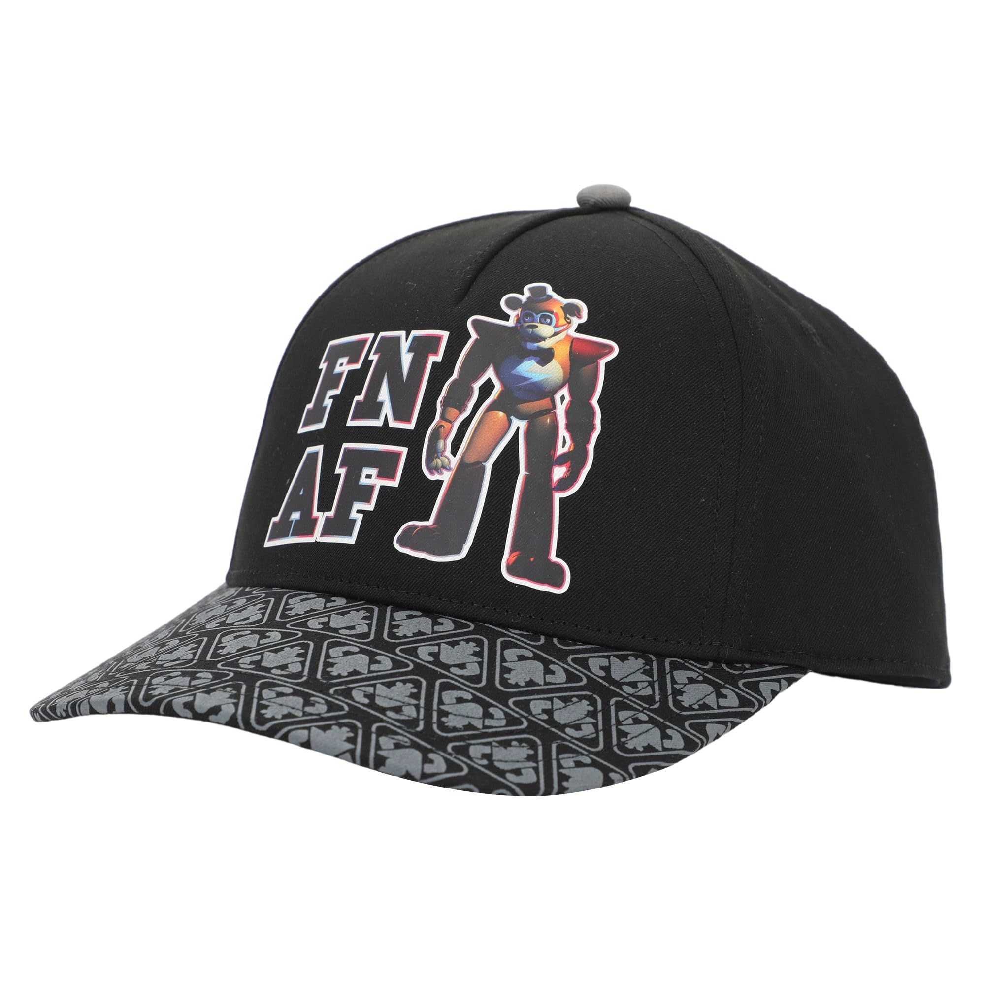 Bioworld Five Nights at Freddy's AOP Brim Black Baseball Cap, Black, Kids One Size
