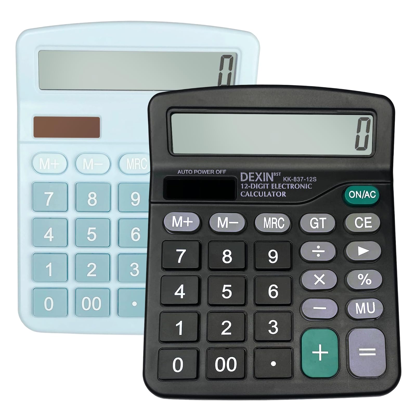 Calculatrice de Bureau 12 Chiffres Écran LCD Solaire et Batterie Grands Boutons Noir Bleu Ciel
