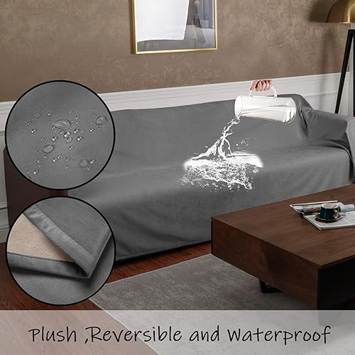 Miniatura 3 de Ameritex - Manta reversible para mascotas, terciopelo 100% impermeable súper suave para sofá y cama (82 x 82pulgadas, gris claro + beige).